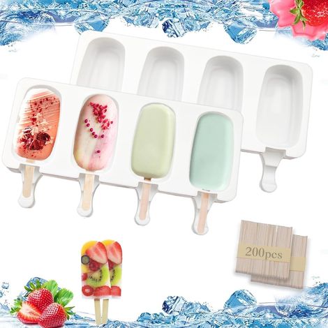 Set di 2 stampi in silicone per gelato su stecco, stampo Magnum da 26 cm con 200 stecchi per gelato, stampo Magnum riutilizzabile a 8 celle per gelati, torte e dessert fatti in casa. (1/5)