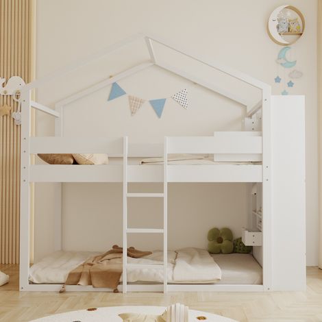Lit Superposé 2 étages-rangement intégré-norme EN747-sommier lattes uniquement en haut-205x96x201cm-Sans Matelas (1/5)