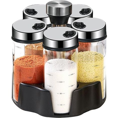 Organisateur d'étagère à épices rotatif, étagère à épices rotative avec 5 grands pots en verre de 200 ml pour armoire de décoration de cuisine (1/5)
