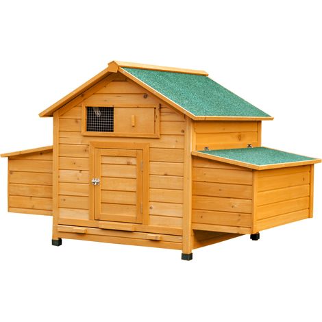 Poulailler bois 4 poules avec pondoir toit imperméable ouvrable tiroir amovible jaune