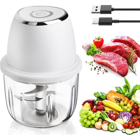 Mini Hachoir Électrique, 350ml Mini Mixeur Electrique, Coupe Oignon USB Rechargeable, Mixeur Hachoir Sans Fil pour Ail, Fruits, Viande, Légumes, Hachoir Electrique (1/5)