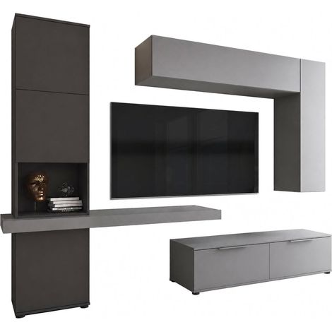 Estantería Dubino, Mueble de Sala, 9 Estantes, 2 Cajones, Modular, Negro Antracita