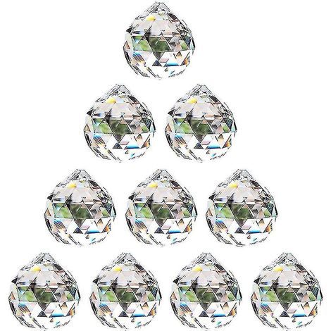 Boule de cristal transparent de 30 mm - Lot de 10 attrape-soleil suspendus pour plafond (1/4)