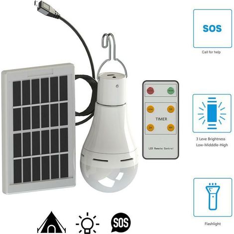 Solaire alimenté Ampoule Led - Portable USB Charge Lantern Lampe Spotlight Intérieur Bureau Cuisine Lecture avec Panneau Solaire pour Randonnée En Plein Air Camping Tente Pêche Éclairage (B) (1/5)