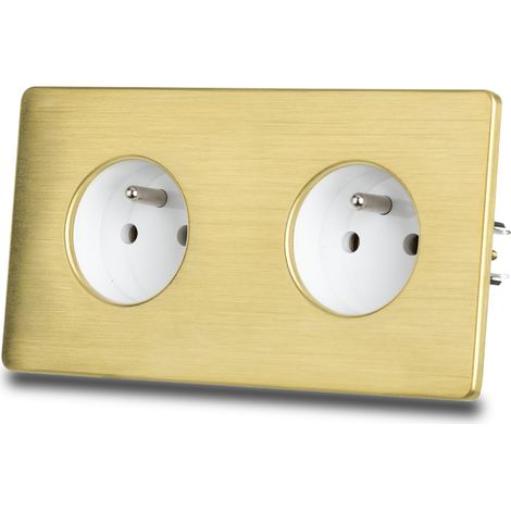 Presa elettrica doppia in acciaio spazzolato bianco e ottone PVD (1/5)