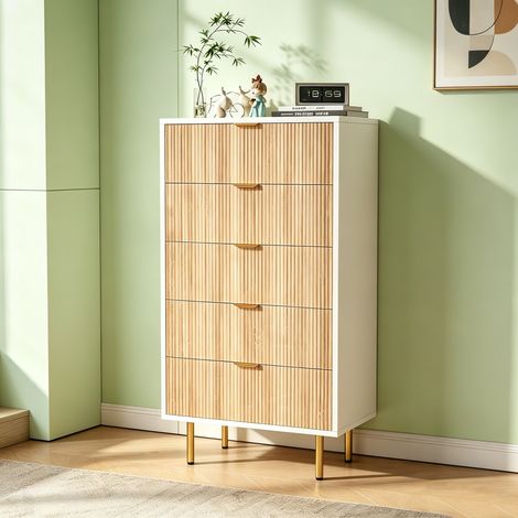 Commode 5 tiroirs, chiffonnier 60 cm chambre, Poignées et pieds dorés, style moderne, Rangement élégant et spacieux (1/5)