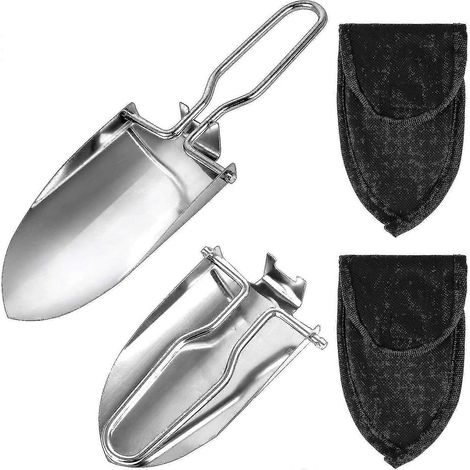 Lot de 2 mini pelles de jardin en acier inoxydable, pelles pliantes facilement transportables. (1/5)