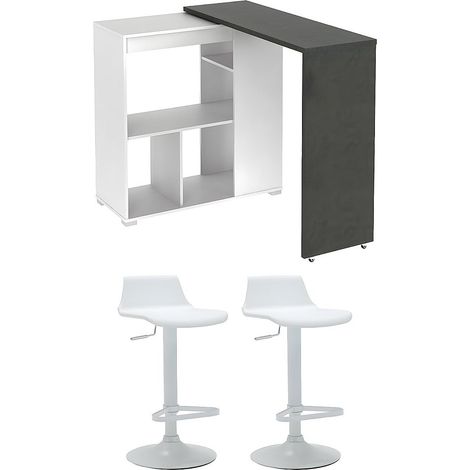 Set "Mobile bar": Mobile da bar SATURNE + 2 sgabelli da bar CALAS Bianco