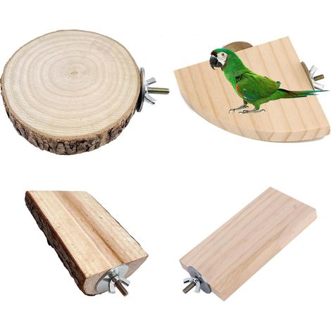 Perchoir Oiseau - Lot De 4 - Bois Massif - Plateforme Repos Et Jeu - Pour Cage Perruche Calopsitte - Tailles Variées (1/5)