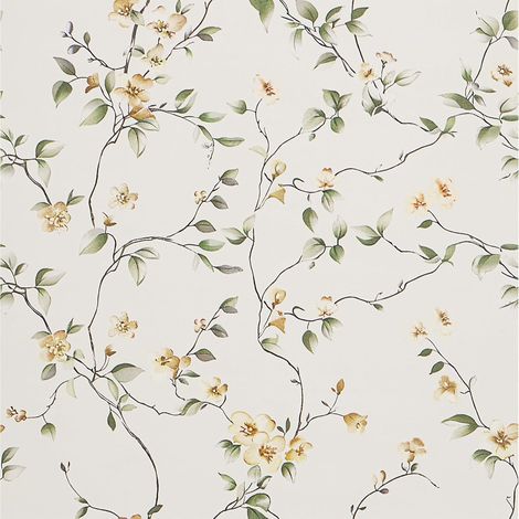 Papier Peint Revêtement Vinyle Plastique Adhésif Beige Papier Peint pour Salon Motif Feuilles et Fleurs Amovible Papier Adhésif pour Cuisine Armoire Porte 44,5x500cm (1/5)