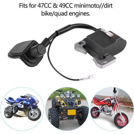Lot de 2 bobines d'allumage compatibles avec mini moto 47cc et 49cc, pour pocket bike, chopper, scooter, quad et ATV, allumage fiable pour petit moteur 2 temps. (1/5)