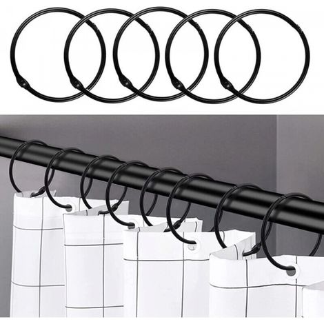 24 anneaux de rideau de douche - Noir - Crochets de rideau de douche antirouille pour salle de bain - Anneaux de rideau de douche ronds décoratifs et crochets de tringle de rideau de douche (1/5)