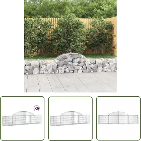 The Living Store Paniers à gabions arqués 6 pcs 200x30x40/60 cm Fer galvanisé - Panier Gabion - Mur Gabion - Clôture Gabion - Décoration Jardin - Barrière Jardin (1/5)