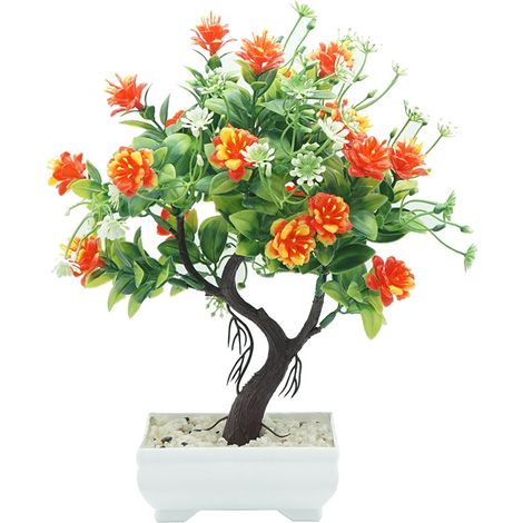 Plante Artificielle Rose Et Pin - Pot De Simulation Décoratif - Pour Salon Jardin Balcon - Couleur Orange Rouge (1/2)