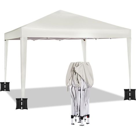 Tonnelle de Jardin 3x3m avec 4 Sacs de Sable WOLTU, Tente Pliante Auvent Pliable, Imperméable Protection du Soleil UV 50+ avec Sac de Transport Inclus, Hauteur Réglable, Beige (1/5)