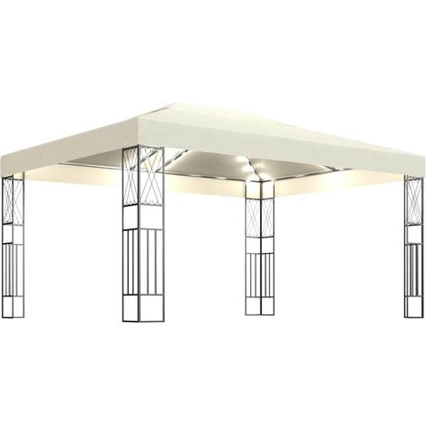 Tonnelle Barnum de Jardin, Pavillon, Pergola, Tente de jardin, avec guirlande lumineuse à LED 3x4 m Crème Tissu OIB8241E (1/5)