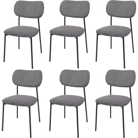 Lot de 6 chaises de salle à manger HHG-064, chaise de cuisine rembourrée Chaise, Velours (330g/m²) tissu/textile métal, gris foncé (1/5)