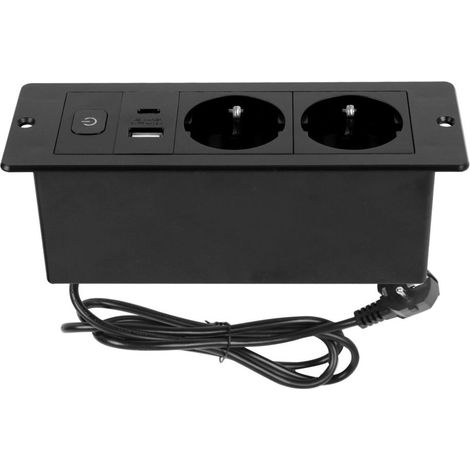 1 Prise de bureau escamotable, 2 prises secteur, 1 port USB, 1 port USB-C, pour bureau, salon, hôtel (1/5)