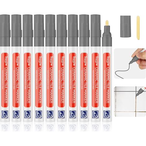 Stylo Joint Carrelage Gris, Stylo de Carrelage avec Pointes de Rechange, Marqueur Joints, Rénovateur de Coulis pour Réparation, Sol Salle de Bain, Cuisine, Mur (1/5)