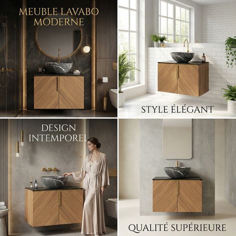 Mobile bagno sospeso 61x50x55 cm - mobile sottolavabo sospeso con lavabo a catino e top in pietra sinterizzata - multistrato e ceramica - marrone (1/5)