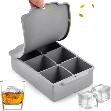 Grand bac à glaçons avec couvercle - Moules à glaçons carrés empilables en silicone pour friandises fraîches, sans BPA, idéal pour congeler soupes et en-cas (1, gris, carré) (1/5)