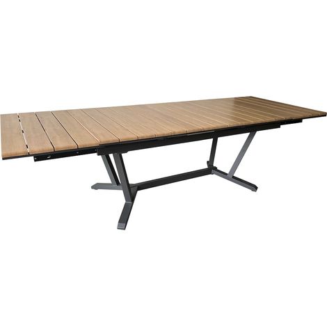 PROLOISIRS Table extensible - DARWIN - Aluminium époxy graphite - Plateau à lattes finition Heat Transfer chêne - 174/224/274 x 100 cm