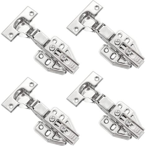 Lot de 4 charnières à visser avec charnières à ressort, vis pour charnières de porte de placard, charnières à ressort en acier inoxydable à 110 degrés, charnières de meubles.