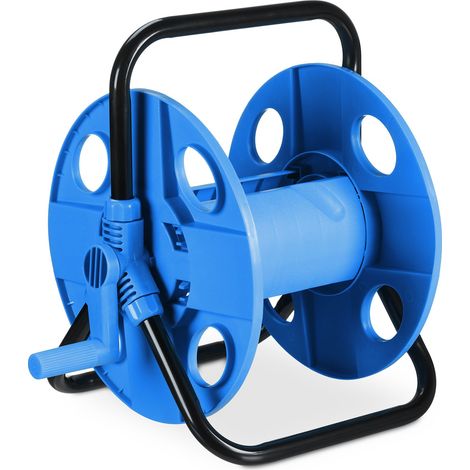 Relaxdays Avvolgitubo Acqua, Pompa 30 m, Avvolgi Tubo 1/2", Acciaio, Plastica, Portatubo, HLP: 38 x 42 x 31 cm, Nero Blu (1/5)