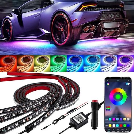 Juego de 4 luces de piso para automóvil, iluminación multicolor para piso de automóvil, tira luz RGB, 252 LED impermeables automóvil, camión SUV (1/5)