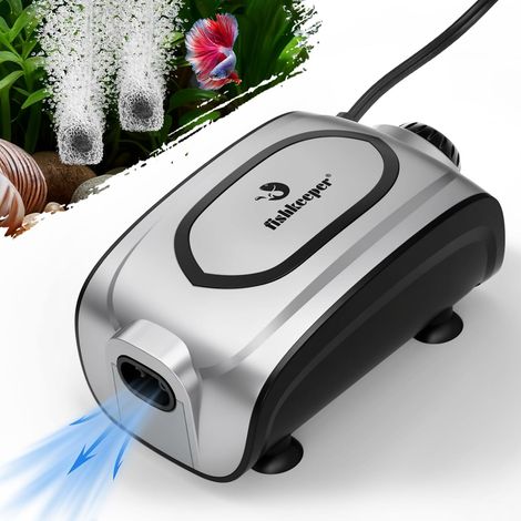 3W/5W Quiet Aquarium Air Pump, Compact Powerful Dual Outlet with Adjustable Air Flow, Air Diffuser Kit for 1-600L Aquariums (Silver Grey