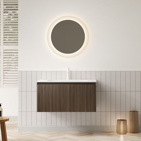Mueble de lavabo mural 80 cm de resina blanca con almacenaje FLORAGRACE (1/5)
