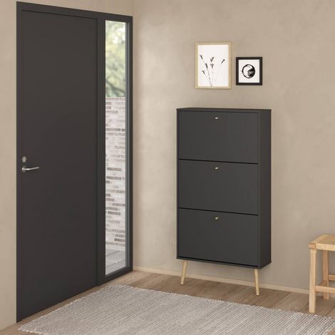 Dmora - Scarpiera Lillian, Mobile portascarpe, Armadio da ingresso multiuso, Mobiletto per calzature, 70x24 h139 cm, Grigio (1/5)
