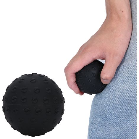 Balle de massage en silicone pour le fascia, idéale pour le fitness, le yoga et les exercices physiques (corps, épaules, mains, noir). (1/5)