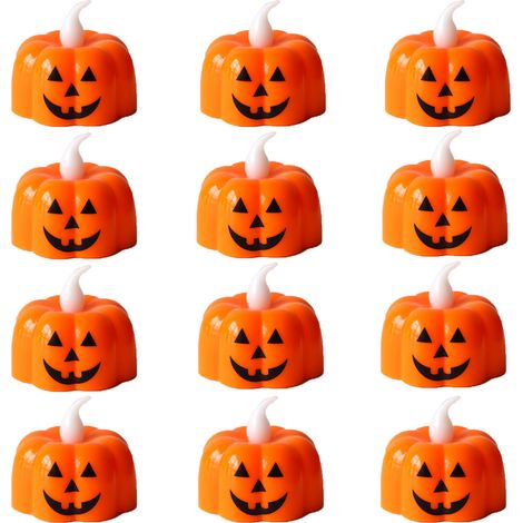 Lanternes citrouille LED pour Halloween, décorations de table, bougies sans flamme, motifs citrouille, 12 pièces (1/5)