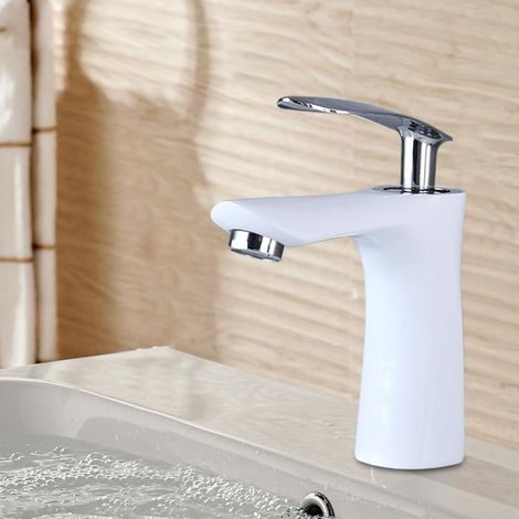 Robinet pour vasque, laiton, blanc, eau froide, monocommande (1/5)