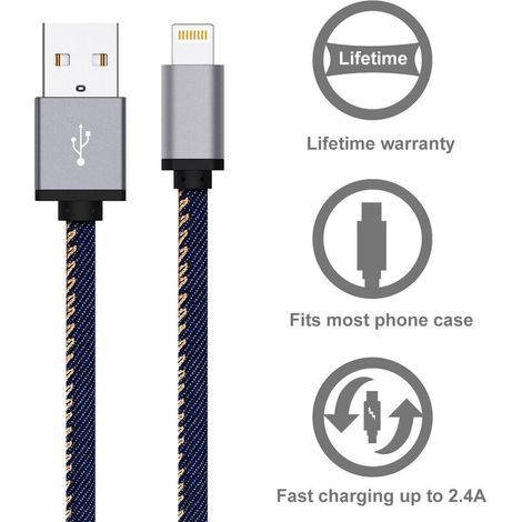 Câble iPhone [1m+1m/Lot de 2] Cable Chargeur iPhone Certifié MFi Câble Lightning avec Connecteur Résistant Fil Charge Rapide Compatible avec iPhone 13/12/11 (1/5)