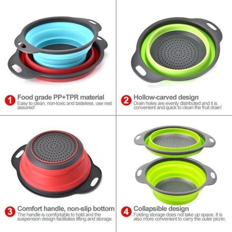 Lot de 2 passoires pliables en silicone, vert – DELKEVIC