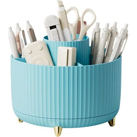 Organizzatore da scrivania - ZGEER - Portapenne girevole a 360° - 5 scomparti - Blu - Multifunzionale (1/4)