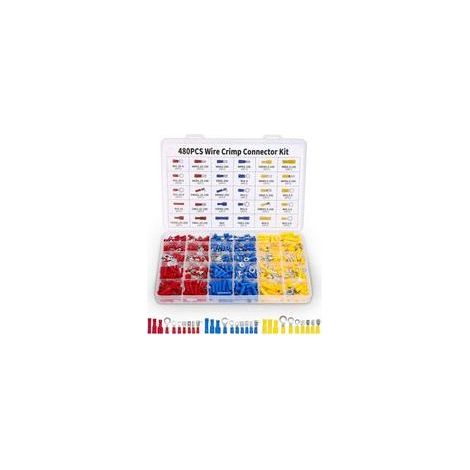 480 embouts électriques à sertir – Kit complet de 30 types (anneaux, fourches, plats) avec boîte organisatrice – Pour automobile, électricité domestique et bricolage – Conforme aux normes CE (1/5)