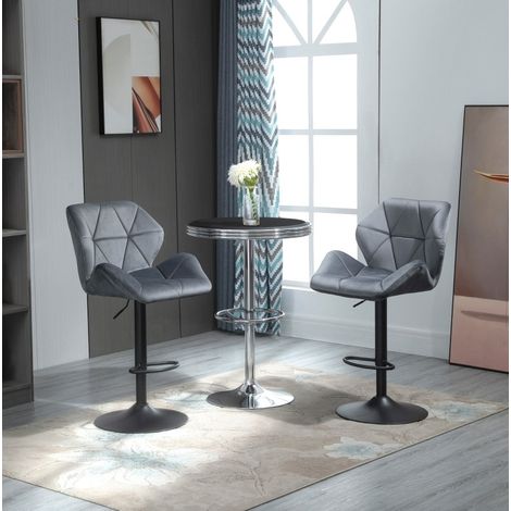 Tabouret de bar pivotant réglable, lot de 2, avec dossier, effet velours, gris OKMYHOME (1/5)