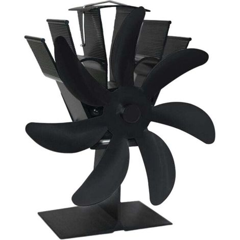 Economical chimney fan, 7 circulation fans for logs, hot wood burner for efficient heat distribution, logs/firewood/pellets, black (1/4)