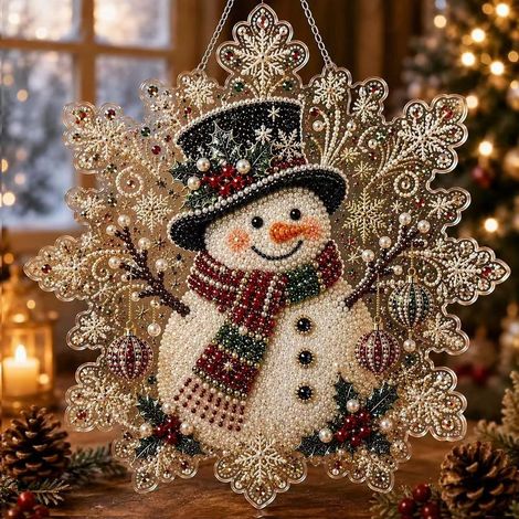Pendentif de peinture diamant de Noël Premium Pearl Diam amusant et populaire - Pendentif de peinture diamant acrylique - Bonhomme de neige -
