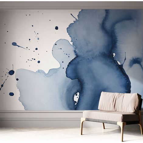 Selbstklebende Tapete modern Wohnzimmer - Wanddeko Schlafzimmer - Tapete mit Motiv Dunkelblaue Spritzer 312x219 cm (1/5)
