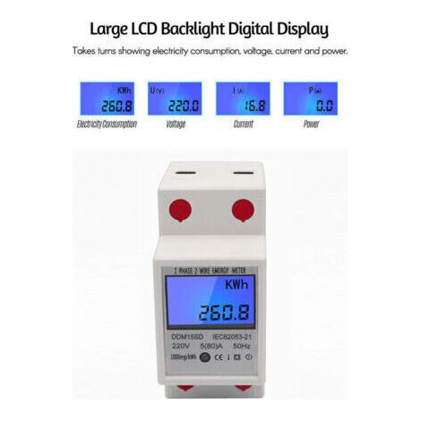 Compteur EDF Compteur d'énergie monophasé à rail DIN 5-80A 220V 50Hz compteur électronique de KWh avec affichage numérique à rétroéclairage LCD DDM15SD, blanc - blanc--TRIMEC