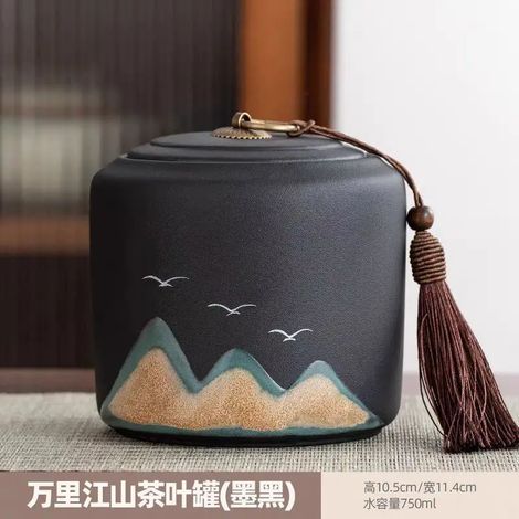 Boîte à thé créative en céramique noire dépolie, bocal de rangement minimaliste en forme de héron, étanche à l'humidité et à l'air pour un usage domestique.