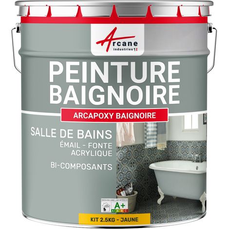 Peinture baignoire et lavabo, résine de rénovation, pour émail, acrylique et fonte, Arcane industries - 2.5 kg (jusqu'à 8 m² en 2 couches) Jaune Signalisation - RAL 1023 - ARCANE INDUSTRIES