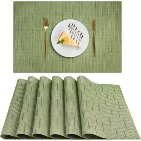 Lot de 6 sets de table en PVC lavables, antidérapants et résistants à la chaleur, faciles à nettoyer et à ranger, pour cuisine, salle à manger, restaurant, 30 x 45 cm (vert) (1/5)