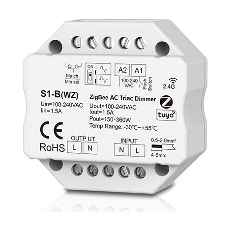 Variateur SCR WiFi+RF 1 canal  1,5 A (coupe-phase par commutateur DIP) AC100240V S1-B(WT)