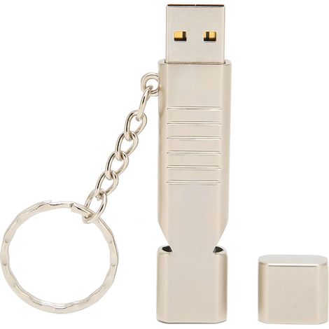 Clé USB sifflet en alliage d'aluminium étanche pour l'extérieur, USB 2.0 avec porte-clés, couleur argent, 128 Go (1/5)