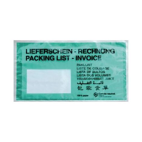 NEUTRALWARE Dokumententasche Lieferschein/Rechnung DIN lang 240 x 130 mm (B x H) Papier dunkelgrün 1.000St./Pack.